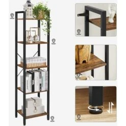 Songmics VASAGLE 5-Tier Storage Rack, Bookshelf With Steel Frame, For Living Room, Office, Study, Hallway, Industrial Style, Rustic Brown And Black LLS100B01 -Living Room Furniture Store 54156314 5