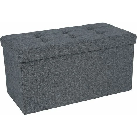 SONGMICS Ottoman Linen Fabric Folding Storage Footstool Versatile Space-saving 76 X 38 X 38 Cm Dark Grey LSF84GYZ 3 SONGMICS Ottoman Linen Fabric Folding Storage Footstool Versatile Space-saving 76 X 38 X 38 Cm Dark Grey LSF84GYZ