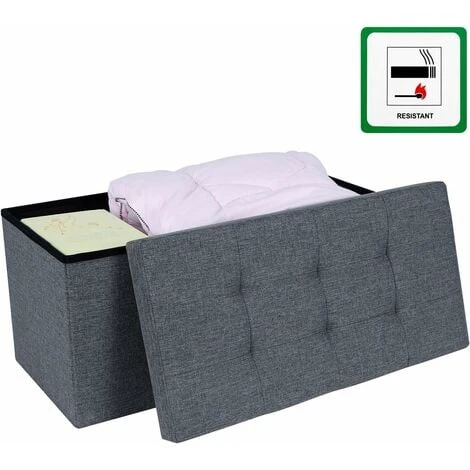 SONGMICS Ottoman Linen Fabric Folding Storage Footstool Versatile Space-saving 76 X 38 X 38 Cm Dark Grey LSF84GYZ 4 SONGMICS Ottoman Linen Fabric Folding Storage Footstool Versatile Space-saving 76 X 38 X 38 Cm Dark Grey LSF84GYZ - Image 2