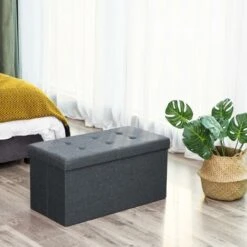 SONGMICS Ottoman Linen Fabric Folding Storage Footstool Versatile Space-saving 76 X 38 X 38 Cm Dark Grey LSF84GYZ 9 SONGMICS Ottoman Linen Fabric Folding Storage Footstool Versatile Space-saving 76 X 38 X 38 Cm Dark Grey LSF84GYZ -Living Room Furniture Store 54156332 3