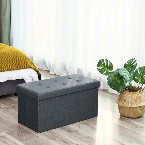 SONGMICS Ottoman Linen Fabric Folding Storage Footstool Versatile Space-saving 76 X 38 X 38 Cm Dark Grey LSF84GYZ 5 SONGMICS Ottoman Linen Fabric Folding Storage Footstool Versatile Space-saving 76 X 38 X 38 Cm Dark Grey LSF84GYZ - Image 3