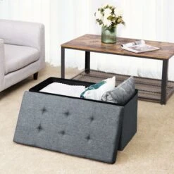 SONGMICS Ottoman Linen Fabric Folding Storage Footstool Versatile Space-saving 76 X 38 X 38 Cm Dark Grey LSF84GYZ 10 SONGMICS Ottoman Linen Fabric Folding Storage Footstool Versatile Space-saving 76 X 38 X 38 Cm Dark Grey LSF84GYZ -Living Room Furniture Store 54156332 4