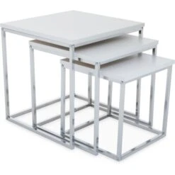 Premier Housewares White Nest Of 3 Tables With Chrome Frame