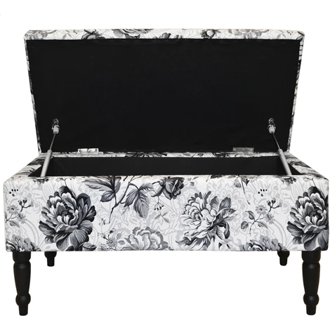 BLACK ROSE - Storage Ottoman Stool / Blanket Box / Padded Trunk - Black / White 4 BLACK ROSE - Storage Ottoman Stool / Blanket Box / Padded Trunk - Black / White - Image 2
