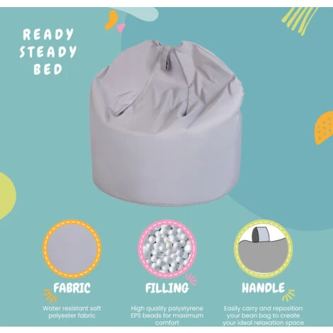 Ready Steady Bed Garden Beanbag Chair Outdoor Indoor Water Resistant Bean Bag Lounger Gaming Seat, Silver 7 Ready Steady Bed Garden Beanbag Chair Outdoor Indoor Water Resistant Bean Bag Lounger Gaming Seat, Silver - Image 5