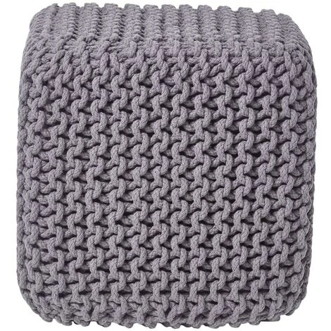 HOMESCAPES Dark Grey Cube Cotton Knitted Pouffe Footstool 3 HOMESCAPES Dark Grey Cube Cotton Knitted Pouffe Footstool