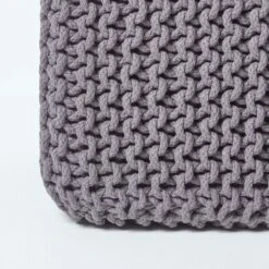 HOMESCAPES Dark Grey Cube Cotton Knitted Pouffe Footstool 10 HOMESCAPES Dark Grey Cube Cotton Knitted Pouffe Footstool -Living Room Furniture Store 54654664 4