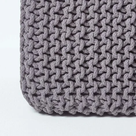 HOMESCAPES Dark Grey Cube Cotton Knitted Pouffe Footstool 6 HOMESCAPES Dark Grey Cube Cotton Knitted Pouffe Footstool - Image 4