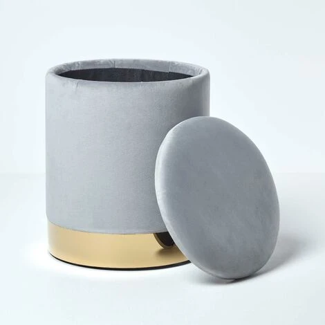 HOMESCAPES Clarence Velvet Footstool With Storage, Silver Grey 3 HOMESCAPES Clarence Velvet Footstool With Storage, Silver Grey