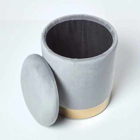 HOMESCAPES Clarence Velvet Footstool With Storage, Silver Grey 5 HOMESCAPES Clarence Velvet Footstool With Storage, Silver Grey - Image 3