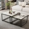2 Modern Vein Coffee Nesting Table Set Side End Table Anti Scratch Marble Square For Living Room Bedroom Office, White