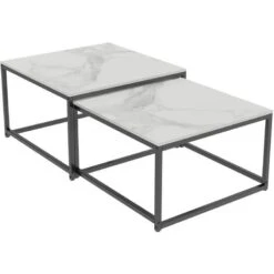 2 Modern Vein Coffee Nesting Table Set Side End Table Anti Scratch Marble Square For Living Room Bedroom Office, White 8 2 Modern Vein Coffee Nesting Table Set Side End Table Anti Scratch Marble Square For Living Room Bedroom Office, White -Living Room Furniture Store 54706242 3