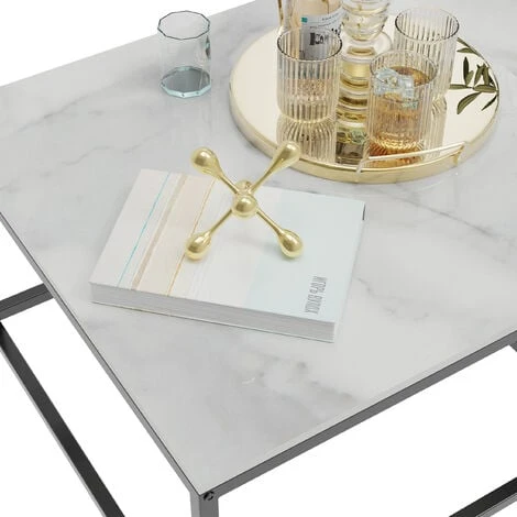 2 Modern Vein Coffee Nesting Table Set Side End Table Anti Scratch Marble Square For Living Room Bedroom Office, White 5 2 Modern Vein Coffee Nesting Table Set Side End Table Anti Scratch Marble Square For Living Room Bedroom Office, White - Image 4
