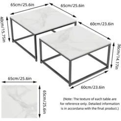 2 Modern Vein Coffee Nesting Table Set Side End Table Anti Scratch Marble Square For Living Room Bedroom Office, White 10 2 Modern Vein Coffee Nesting Table Set Side End Table Anti Scratch Marble Square For Living Room Bedroom Office, White -Living Room Furniture Store 54706242 5
