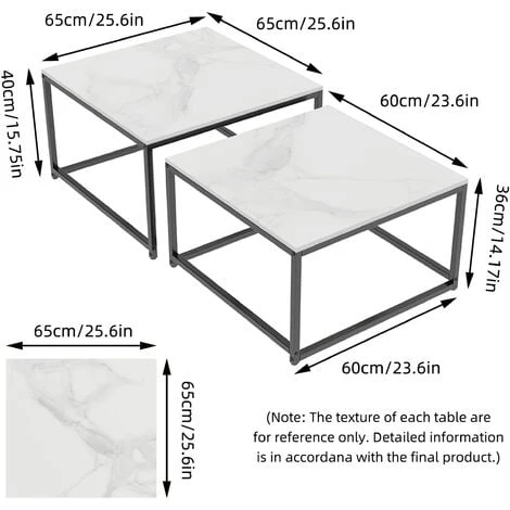 2 Modern Vein Coffee Nesting Table Set Side End Table Anti Scratch Marble Square For Living Room Bedroom Office, White 6 2 Modern Vein Coffee Nesting Table Set Side End Table Anti Scratch Marble Square For Living Room Bedroom Office, White - Image 5