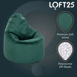 Loft 25 Adult Highback Soft Velvet Bean Bag Chair Indoor Living Room Gaming Beanbag Lounger Forest -Living Room Furniture Store 54729878 3