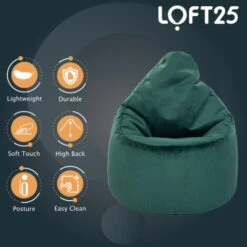 Loft 25 Adult Highback Soft Velvet Bean Bag Chair Indoor Living Room Gaming Beanbag Lounger Forest -Living Room Furniture Store 54729878 5