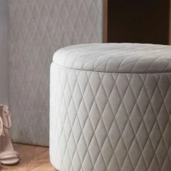 BTFY Velvet Storage Stool – Large Grey Storage Footstool With Gold Base – Round Storage Ottoman Pouffe Box With Lid – Quilted & Padded Seat For Bedroom, Dressing Table, Living Room, Home Office -Living Room Furniture Store 54924785 5