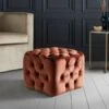 Spinningfield Velvet Clay Button Footstool - Red Tufted Stool Pouffe With Soft, Cushioned Velvet Fabric – Luxury Modern & Contemporary Chesterfield Style Ottoman For Lounge, Living Room & Bedroom -Living Room Furniture Store 54924834 1