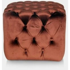 Spinningfield Velvet Clay Button Footstool - Red Tufted Stool Pouffe With Soft, Cushioned Velvet Fabric – Luxury Modern & Contemporary Chesterfield Style Ottoman For Lounge, Living Room & Bedroom -Living Room Furniture Store 54924834 5