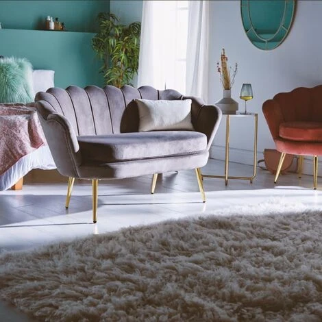 BTFY Grey Velvet Petal Loveseat – Art Deco Loveseat Lotus Shape Sofa Couch With Gold Detail 5 BTFY Grey Velvet Petal Loveseat – Art Deco Loveseat Lotus Shape Sofa Couch With Gold Detail - Image 3