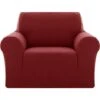 Deconovo Jacquard Sofa Covers Full Coverage Polyester Spandex Fabric Stretch Furniture Protector Sofa Slipcovers 1 Seater Burgundy -Living Room Furniture Store 54958532 1