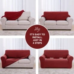 Deconovo Jacquard Sofa Covers Full Coverage Polyester Spandex Fabric Stretch Furniture Protector Sofa Slipcovers 1 Seater Burgundy 10 Deconovo Jacquard Sofa Covers Full Coverage Polyester Spandex Fabric Stretch Furniture Protector Sofa Slipcovers 1 Seater Burgundy -Living Room Furniture Store 54958532 4