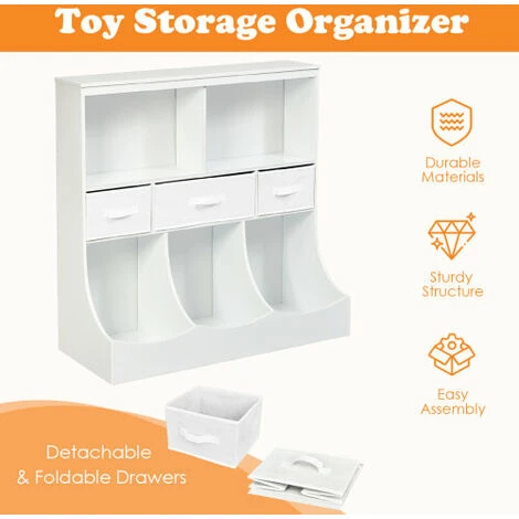 3-Tier Wooden Toy Storage Organizer Cabinet W/8 Open Cubes 3 Drawers 4 3-Tier Wooden Toy Storage Organizer Cabinet W/8 Open Cubes 3 Drawers - Image 2