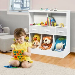 3-Tier Wooden Toy Storage Organizer Cabinet W/8 Open Cubes 3 Drawers 7 3-Tier Wooden Toy Storage Organizer Cabinet W/8 Open Cubes 3 Drawers -Living Room Furniture Store 55067294 3