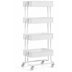 4-Tier Rolling Cart W/ Wheels Steel Frame Kitchen Office Bedroom Organization