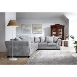 FARROW CRUSHED CHENILLE CORNER SOFA-Light Grey - Color Light Grey