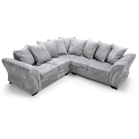 FARROW CRUSHED CHENILLE CORNER SOFA-Light Grey - Color Light Grey 5 FARROW CRUSHED CHENILLE CORNER SOFA-Light Grey - Color Light Grey - Image 3