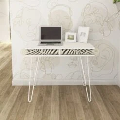 Living Room Furniture Store 7 Illia Study Computer Desk 96x50 Cm Modern Workstation Home Office - White Top & White Metal Leg