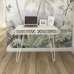 Illia Study Computer Desk 96x50 Cm Modern Workstation Home Office - White Top & White Metal Leg -Living Room Furniture Store 55355497 4