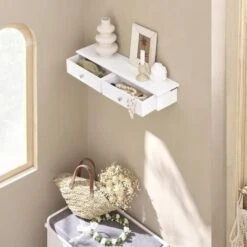 SoBuy Wall Mounted Shelf With 2 Drawers, Storage Unit, White Finish, FRG43-W -Living Room Furniture Store 5571697 3