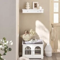 SoBuy Wall Mounted Shelf With 2 Drawers, Storage Unit, White Finish, FRG43-W -Living Room Furniture Store 5571697 4