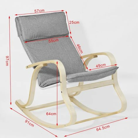 SoBuy Wooden Rocking Chair Reclining Relax Nursing Armchair, FST15-DG ,Grey 4 SoBuy Wooden Rocking Chair Reclining Relax Nursing Armchair, FST15-DG ,Grey - Image 2