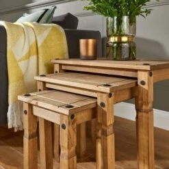 Corona Nest Of Tables Set Of 3 Pine Solid Wood Occasional Coffee Tables -Living Room Furniture Store 56133233 4