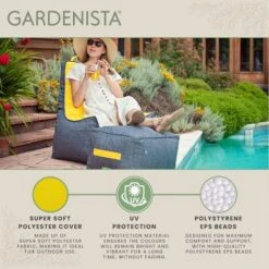 Gardenista Outdoor Large Beanbag Footstool Pouffe Seat For Adults Water-Resistant Home And Garden Rectangular Footrest Stool Soft And Comfy Ready Filled UV Protected, Gold -Living Room Furniture Store 57292319 3