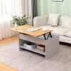 HMD FURNITURE Lift Up Top Coffee Table With Bottom Storage Shelf And Hidden Drawer Living Room Furniture,Grey,85x50x45cm(WxDxH) -Living Room Furniture Store 57486574 1
