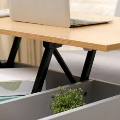 HMD FURNITURE Wooden Lift Up Top Coffee Table With 3 Hidden Storage Compartment And Bottom Storage Shelf For Living Room,Grey,85x50x45cm(WxDxH) 10 HMD FURNITURE Wooden Lift Up Top Coffee Table With 3 Hidden Storage Compartment And Bottom Storage Shelf For Living Room,Grey,85x50x45cm(WxDxH) -Living Room Furniture Store 57486581 4