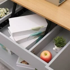 HMD FURNITURE Wooden Lift Up Top Coffee Table With 3 Hidden Storage Compartment And Bottom Storage Shelf For Living Room,Grey,85x50x45cm(WxDxH) 11 HMD FURNITURE Wooden Lift Up Top Coffee Table With 3 Hidden Storage Compartment And Bottom Storage Shelf For Living Room,Grey,85x50x45cm(WxDxH) -Living Room Furniture Store 57486581 5