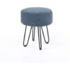 Round Stool Padded Blue Fabric Makeup Seat Footstool Fabric Furniture Metal Legs -Living Room Furniture Store 57659889 1