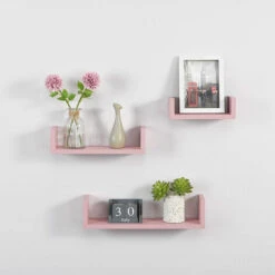 Set Of 3 U Shape Floating Wall Shelve Storage Display Shelf Blush