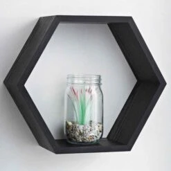 Hexagon Floating Wall Shelf-Black