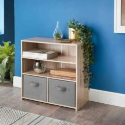 Wooden Storage 2 Shelves 2 Cube Storage (Oak) -Living Room Furniture Store 57883502 2