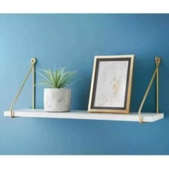 80cm White Shelf With Gold Metal Wire