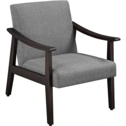 Yaheetech Stylish Modern Fabric Accent Armchair Linen And Wooden Chair, Dark Gray