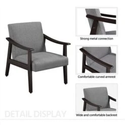 Yaheetech Stylish Modern Fabric Accent Armchair Linen And Wooden Chair, Dark Gray -Living Room Furniture Store 58322040 4