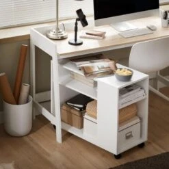 SoBuy Movable Storage Side Table With 2 Tiers Bookcase,FBT34-W -Living Room Furniture Store 5890640 4